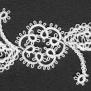 Puede incluir: Borde de encaje blanco con un delicado diseño floral. El encaje está hecho de pequeños bucles y nudos intrincados.