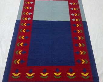 Custom Handmade Flatweave Rug, two toned hand woven rug, Royal Blue rug Made to order flat weave kilim,minimalist decor,living room boho rug
