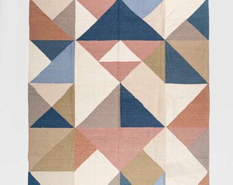 Custom Modern Flatweave Kilim Rug – Handwoven Geometric Wool Area Rug, Scandinavian Boho Decor, Earthy Tones, Made to Order