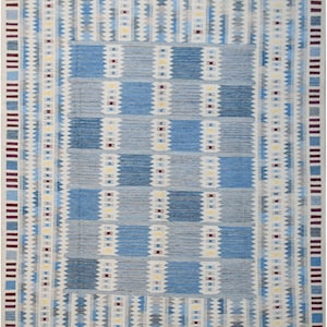 Handmade Swedish Kilim Rug: Geometric Wool Rug, Boho Home Decor