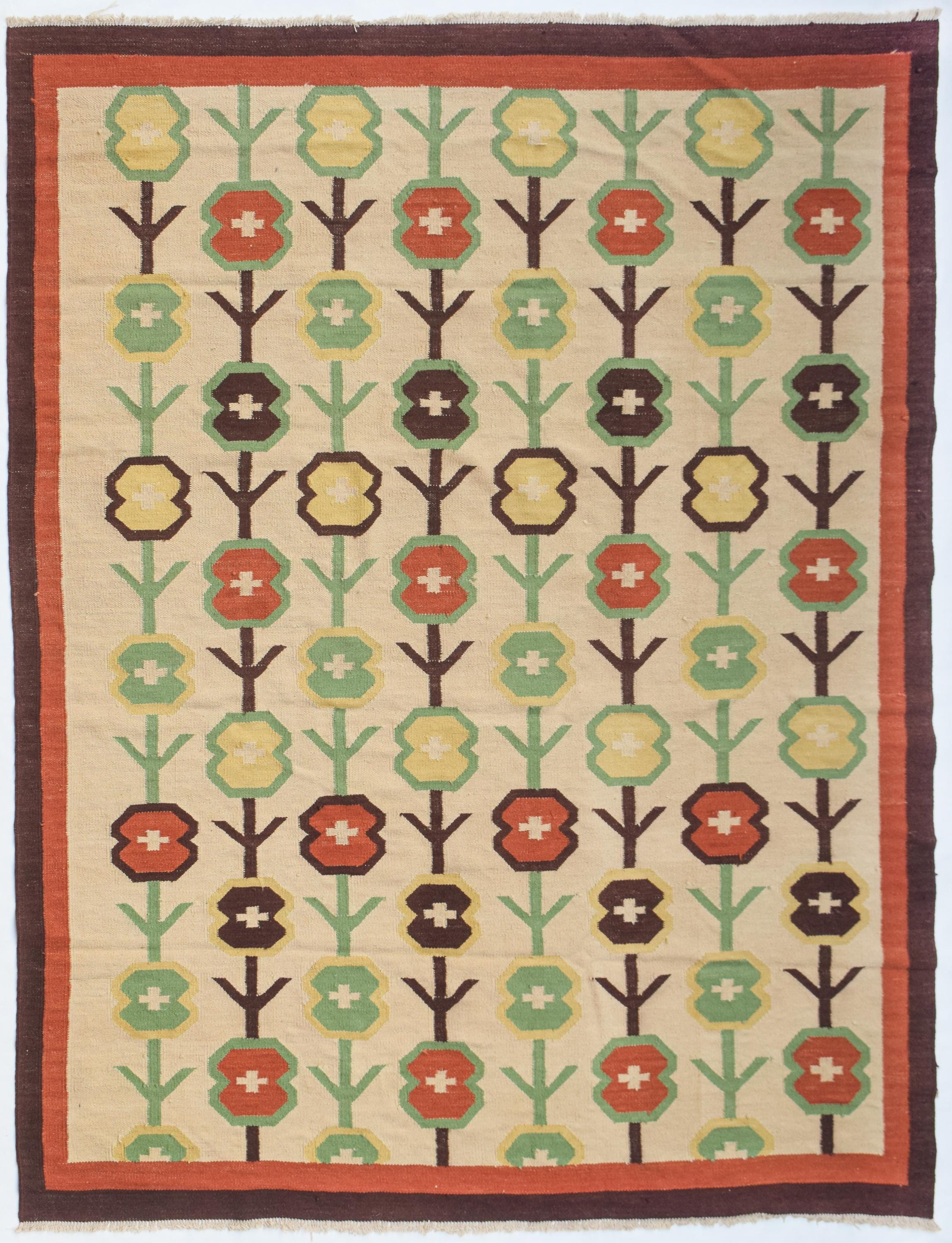Petite Suspension Murale Tissée Suédoise – Motif Floral – Vintage 45x42 Cm – Linnea