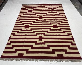 Handwoven Wool Kilim Rug: Custom Geometric Flatweave Carpet
