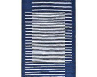 Custom Handmade Flatweave Rug, Royal Blue woven rug, Turkish blue rug, Made to order flat weave kilim,minimalist decor,living room boho rug