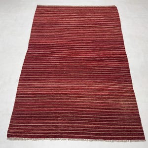 Handmade Red Kilim Rug, Wool Flatweave Carpet, Striped Boho Area Rug, Custom made Turkish Floor Decor, Marriane Ritcher inspired kilim rug