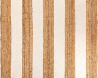 Alfombra Kilim de tejido plano tejida a mano: corredor de rayas marrones y beige
