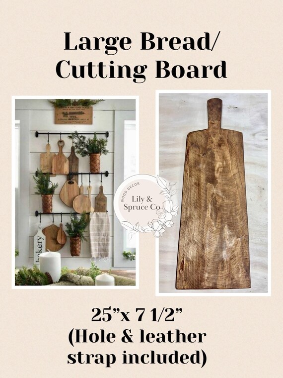 Large Bread/Cutting Board with Leather Strap Included