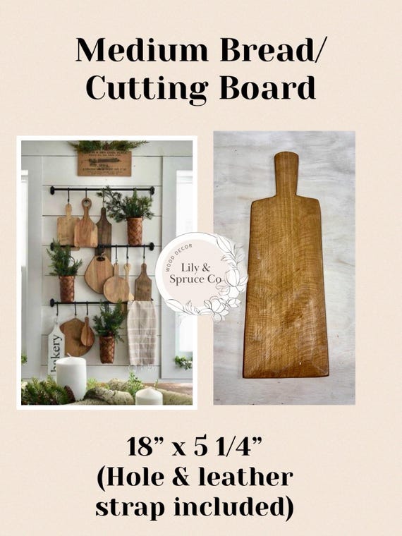 Medium Bread/Cutting Board with hole and leather strap