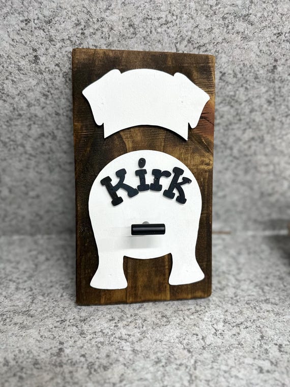 3D wood 10” tall 5 1/2” wide Personalized Pet Dog Leash Sign Holder  name Front door Entry way Mud Room Decor dog bowls