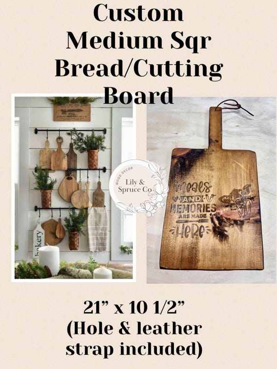 Custom Engraved Medium Bread/Cutting Board with hole and leather strap