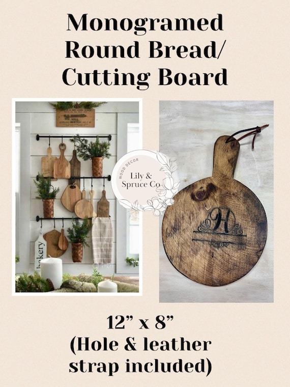 Monogramed Round Bread/Cutting Board with hole and strap included