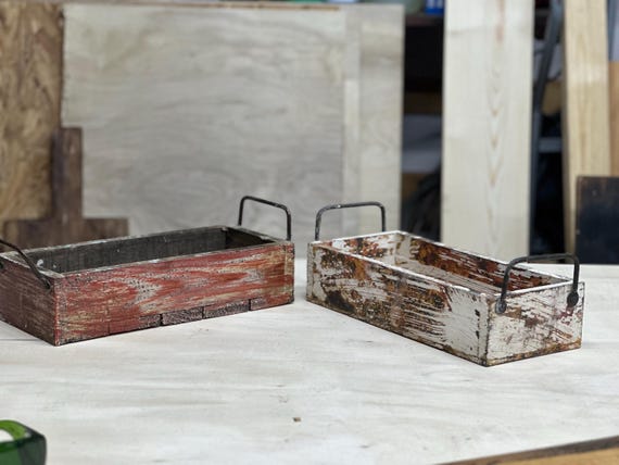 Small Rustic Farmhouse Handled Box - Wooden Storage Organizer - Vintage Decor Box - Decorative Rustic Tray for Home, Kitchen, or Office