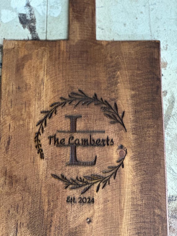 Custom Name Medium sized Bread/Cutting Board with hole and leather strap included. Decorative Custom Cutting Board..Bread Board Farmhouse De