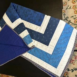 Handmade Blue & White Quilted Table Runner – 30” x 43”