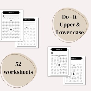 52 Printable Alphabet Practice Worksheet, Identifying Letter Activity, Preschool Phonics, Alphabet lower case, Alphabet Worksheets Dot it