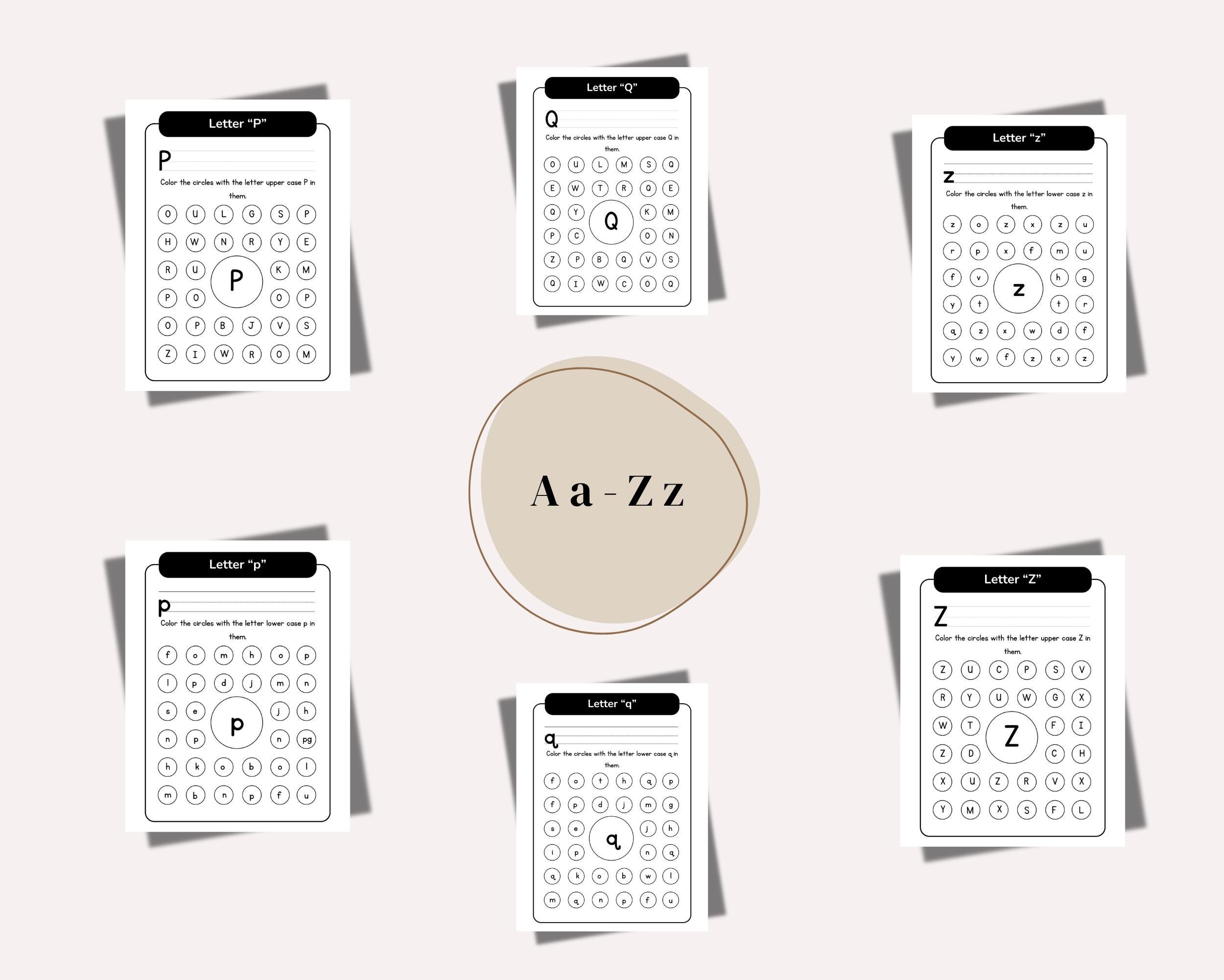 52 Printable Alphabet Practice Worksheet, Identifying Letter Activity ...