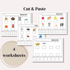 4 Printable Alphabet Practice Worksheet, Identifying Letter Activity, Preschool Phonics, Alphabet lower case, Alphabet Worksheets Cut Paste
