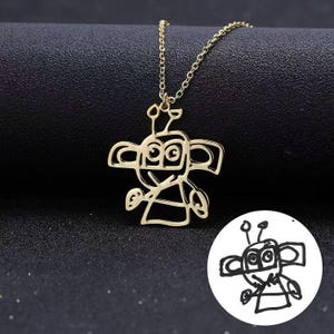 Collar personalizado, collar con garabatos para niños personalizado, collar con dibujos artísticos para niños personalizados, regalos de joyería únicos para mujeres, niños y familia