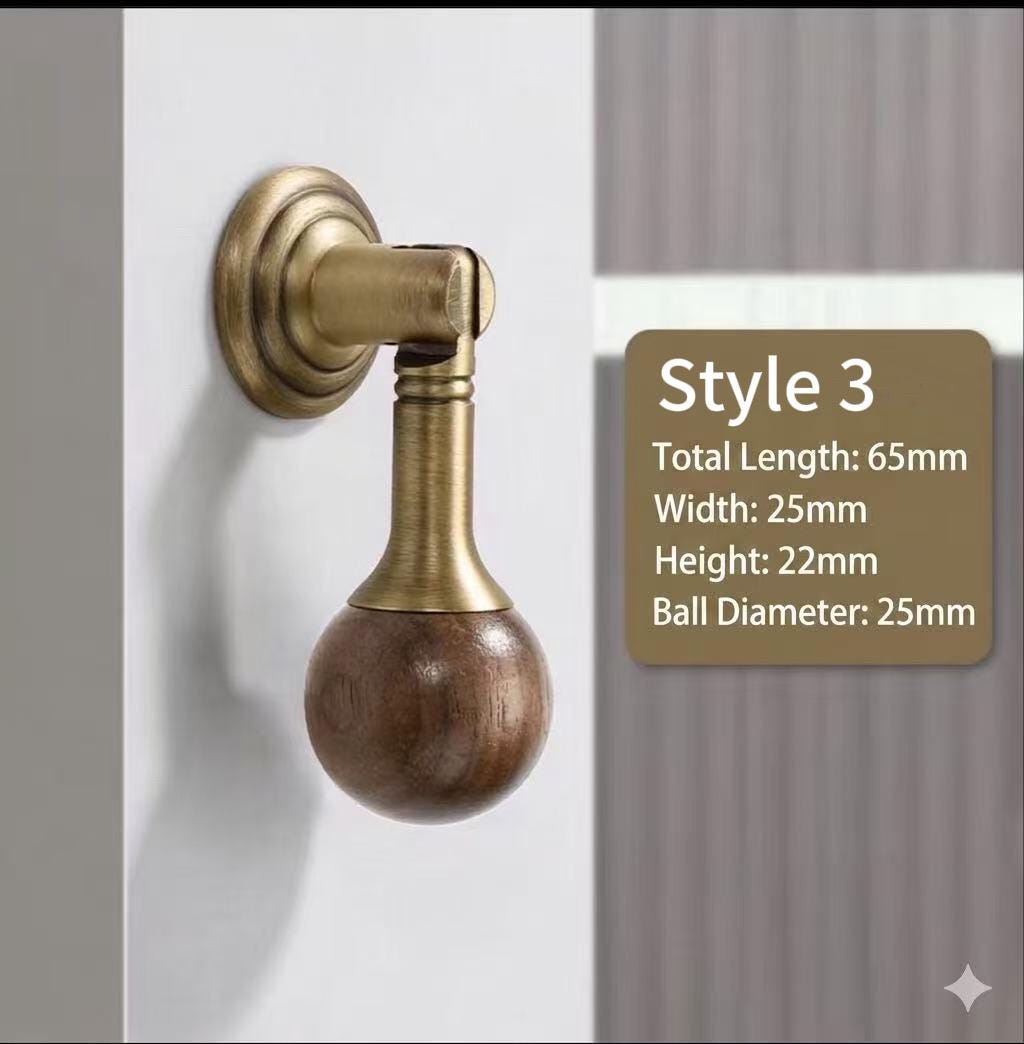 Luxury Brass Walnut Wood Sphere Cabinet Handle, Modern Ball Drawer Pull ...