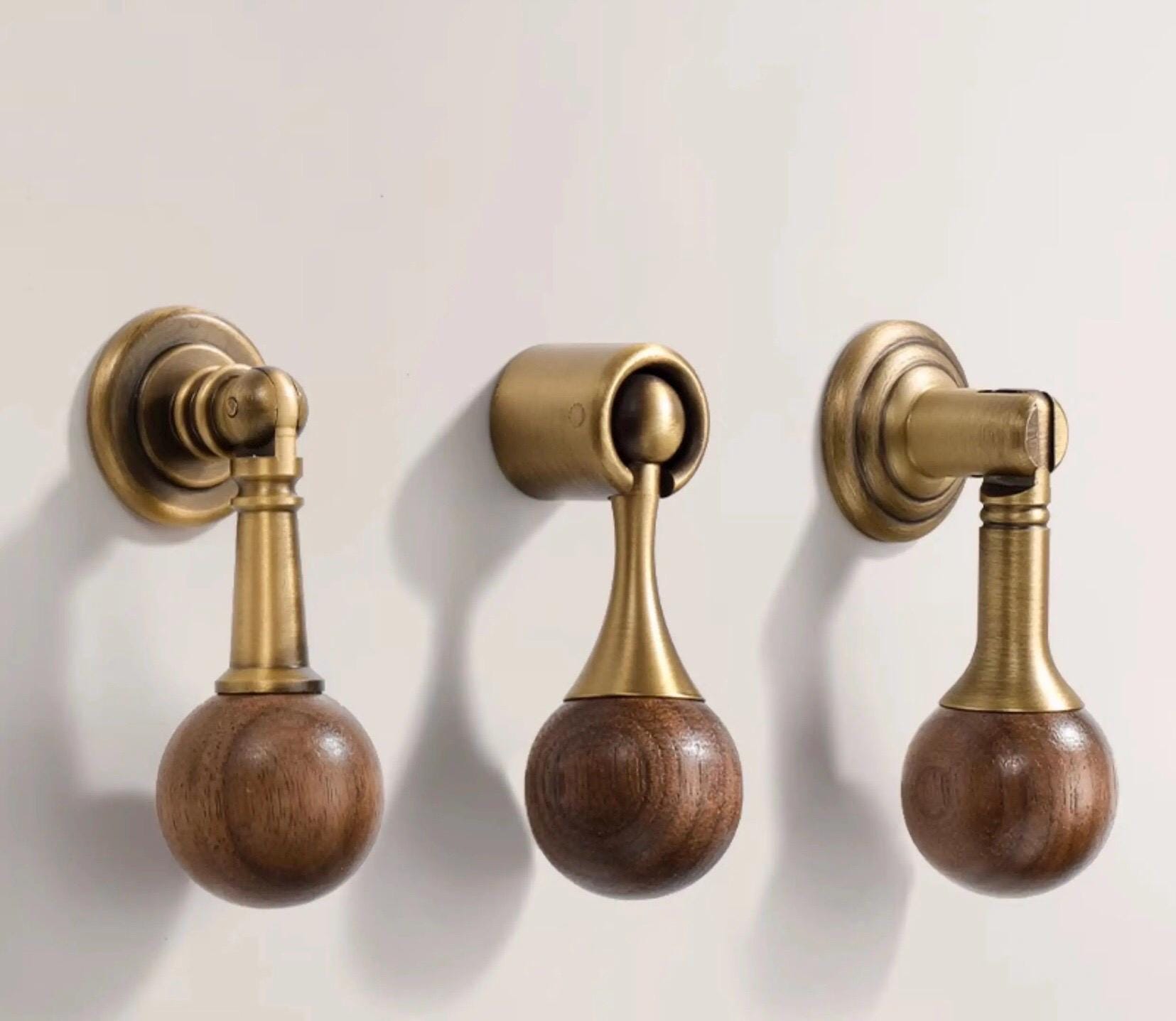 Luxury Brass Walnut Wood Sphere Cabinet Handle, Modern Ball Drawer Pull ...