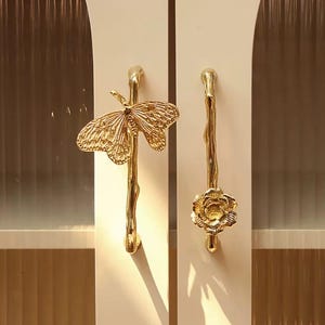 Luxury Vintage Floral Brass Handle, Flower Cabinet Handle, Butterfly Drawer Pull, Wardrobe Door Knobs, Cupboard Dresser Furniture Upgrade