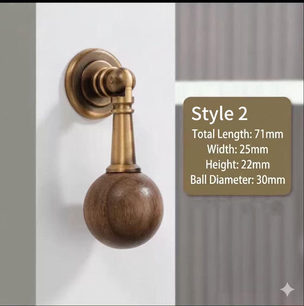 Luxury Brass Walnut Wood Sphere Cabinet Handle, Modern Ball Drawer Pull ...