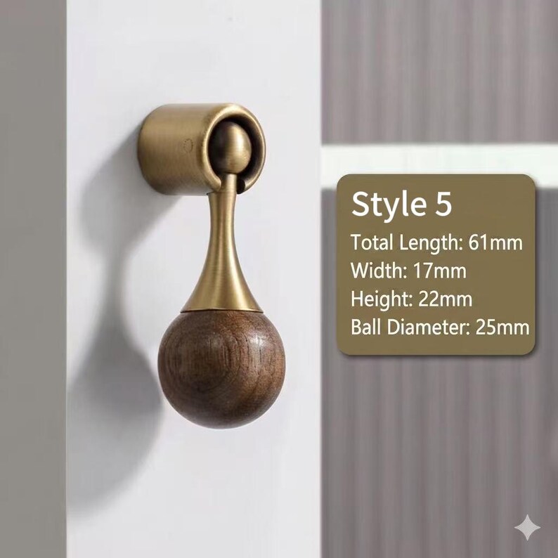 Luxury Brass Walnut Wood Sphere Cabinet Handle, Modern Ball Drawer Pull ...