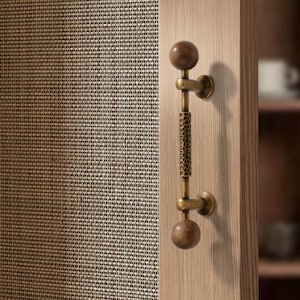 Luxury Vintage Walnut Wood Brass Handle Pull, Cabinet Knob, Cabinet Pull, Drawer Pull, Drawer Handle, Long Door Handle, Wardrobe Door Handle