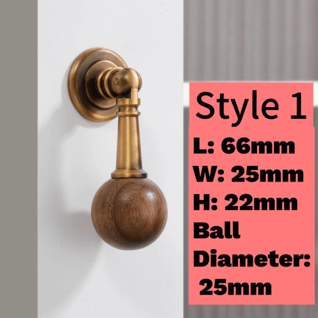 Luxury Brass Walnut Wood Sphere Cabinet Handle, Modern Ball Drawer Pull ...
