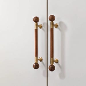 Luxury Vintage Walnut Wood Brass Handle Pull, Cabinet Knob, Cabinet Pull, Drawer Pull, Drawer Handle, Long Door Handle, Wardrobe Door Handle