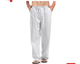 Pantalones de lino y algodón para hombre: transpirables y con cintura elástica.