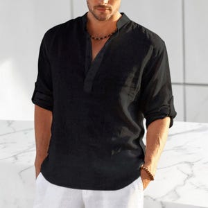 Men's Cotton Linen Long Sleeve Shirt: Relaxed Fit Casual Top