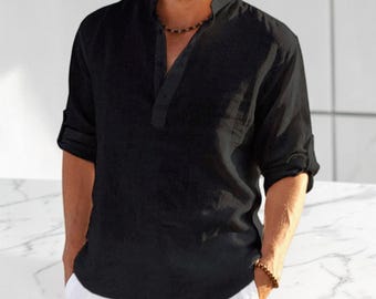 Katoenen linnen herenshirt met lange mouwen: relaxte casual top