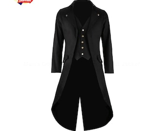 Men's Gothic Steampunk Tailcoat: Victorian Swallow-Tail Cotton Blend Jacket