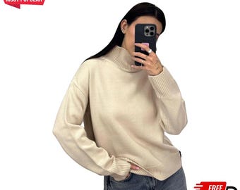 Oversized Turtleneck Sweater: Chunky Knit Pullover, Loose Fit