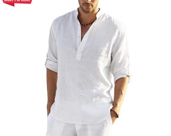 Men's Cotton Linen Long Sleeve Shirt: Relaxed Fit Casual Top