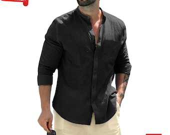 Chemise business à manches longues en coton pour hommes : coupe slim, couleur unie