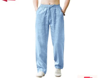 Men's Cotton Linen Beach Pants: Lightweight Summer Trousers