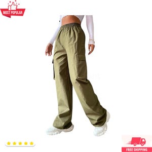 Trendy Urban Chic Trousers for Women, Vintage Oversized High Waisted Streetwear Trouser with Pockets, Casual Hip Hop Fashion Baggy Y2K Pants
