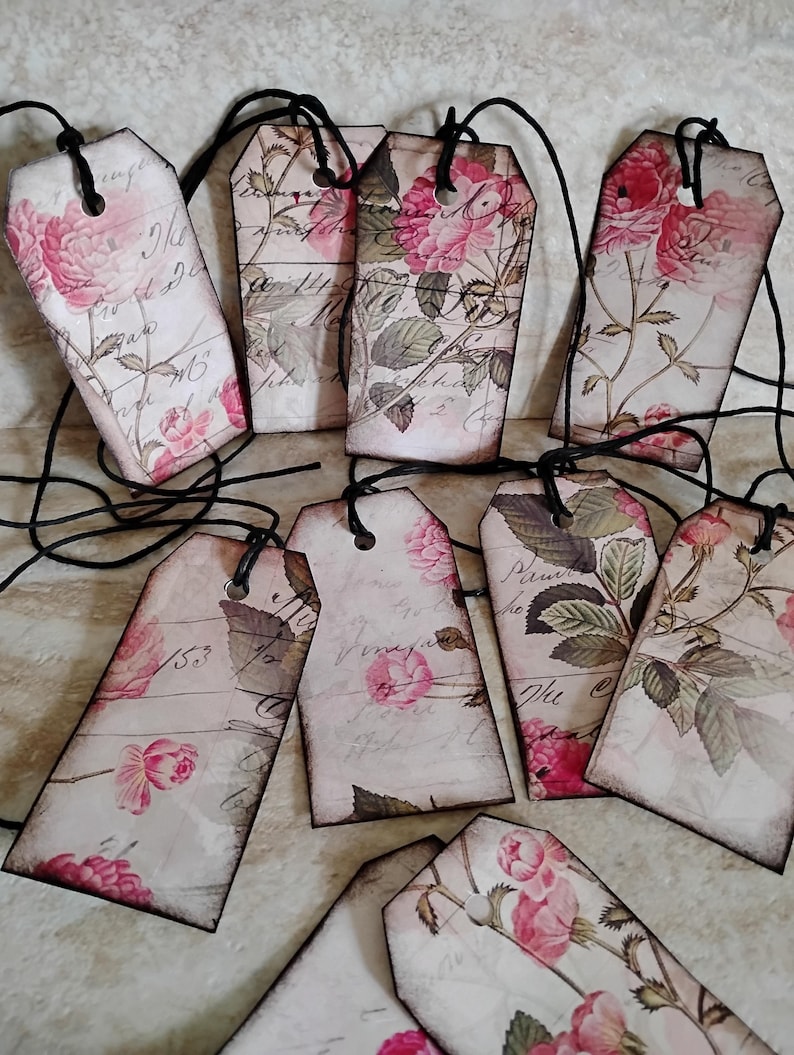 Pink floral shabby chic gift tags