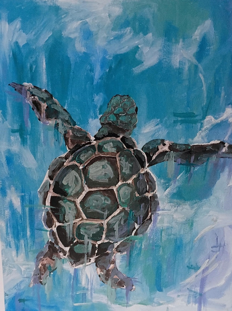Blue sea turtle art print