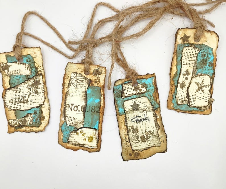 Grungy turquoise collage tags