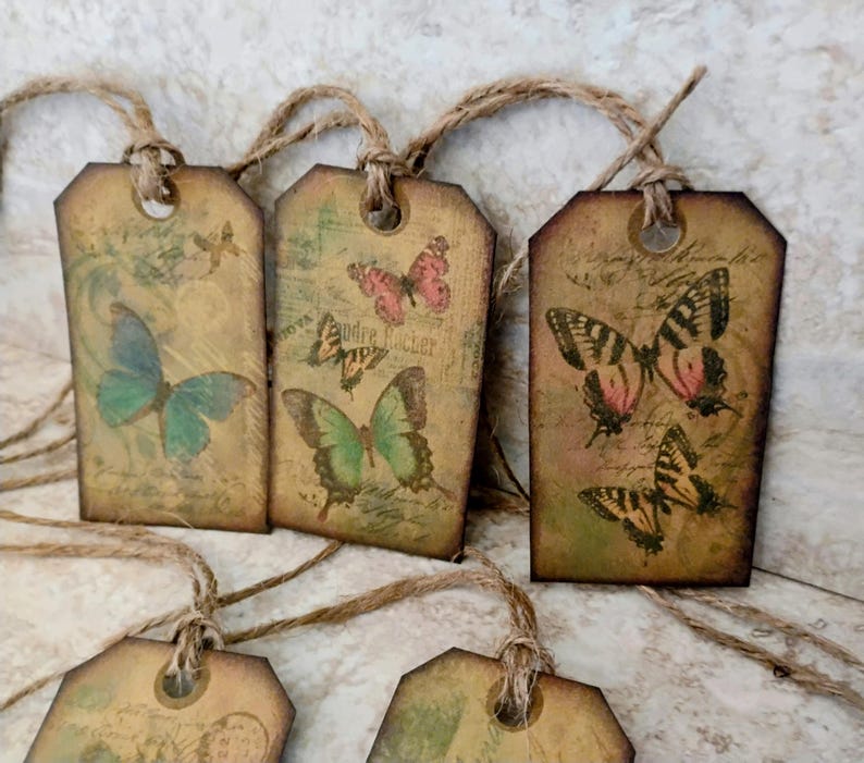 Vintage-style butterfly scrapbook tags