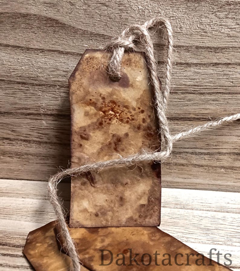 Rustic coffee-stained blank jar tag with twine