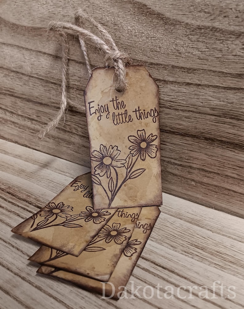 Handmade coffee-stained floral gift tags