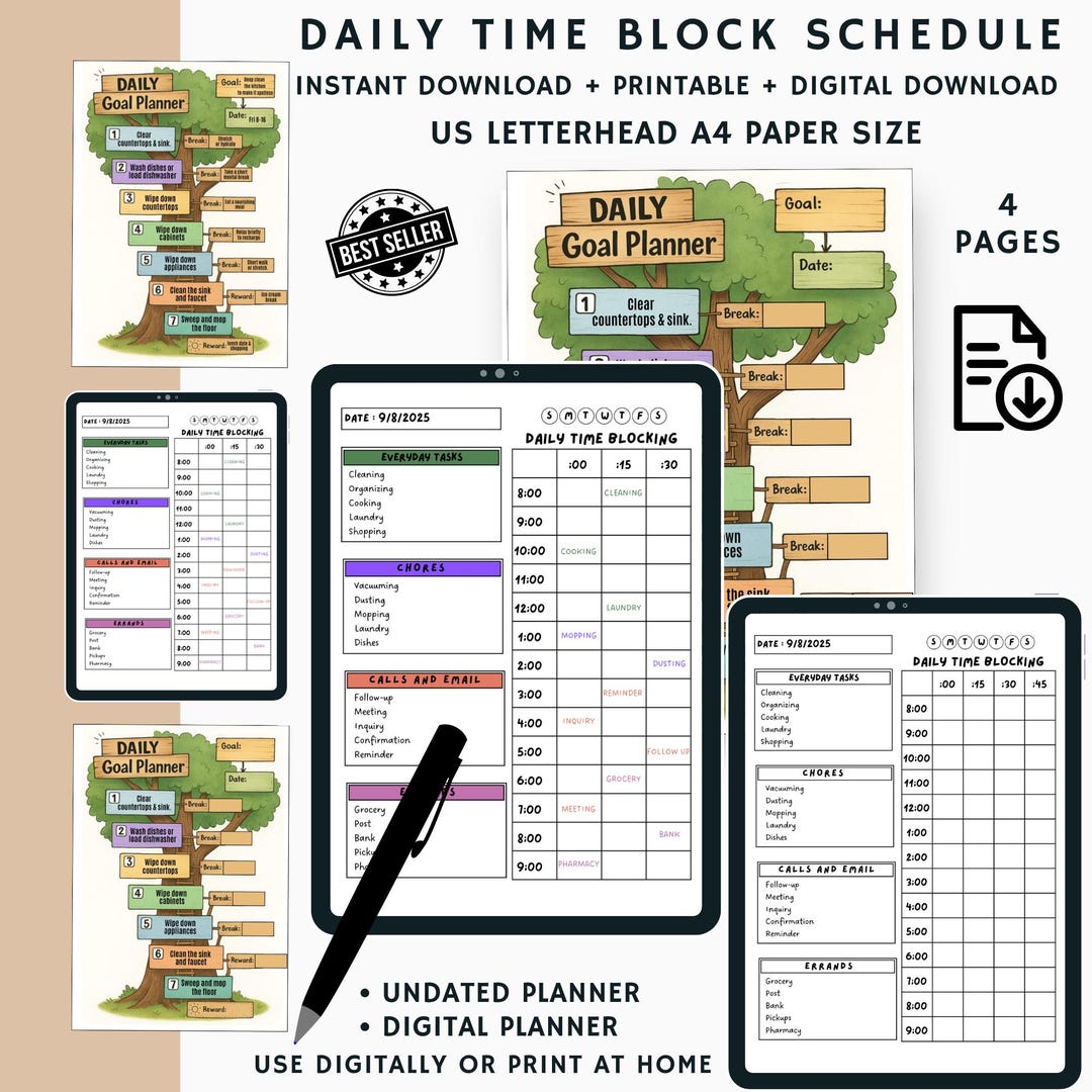 Time Block Planner Printable Daily Time Blocking Schedule Template ...