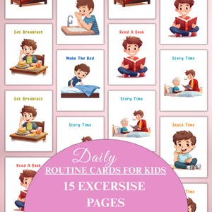 Tarjetas de rutina diaria para niños, tabla de rutinas para niños, rutina matutina, rutina para dormir, horario diario para niños, horario visual, ritmo diario