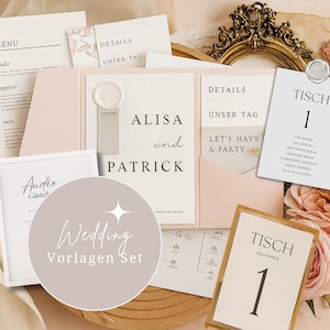 Elegantes, stressfreies Hochzeitsvorlagen-Set | mit pocketfold Einladung DIY Canva sofort download | 13 einheitliche anpassbare Vorlagen