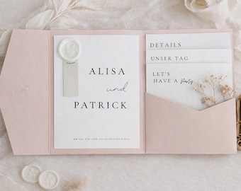 Hochzeitseinladung elegant & minimalistisch | Canva PDF Vorlage zum Ausdrucken | Pocketfold DIY Hochzeit | Sofort Download