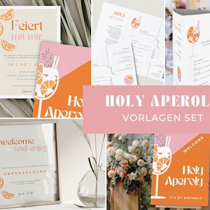 Holy Aperoly Feier Vorlagen Set | Minimalistisches DIY Design Canva sofort download | 6 anpassbare PDF-Vorlagen | Menü, Welcome Sign, uvm.