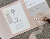Hochzeitseinladung elegant floral minimalistisch | Canva PDF Vorlage zum Ausdrucken | Pocketfold DIY Hochzeit | Sofort Download